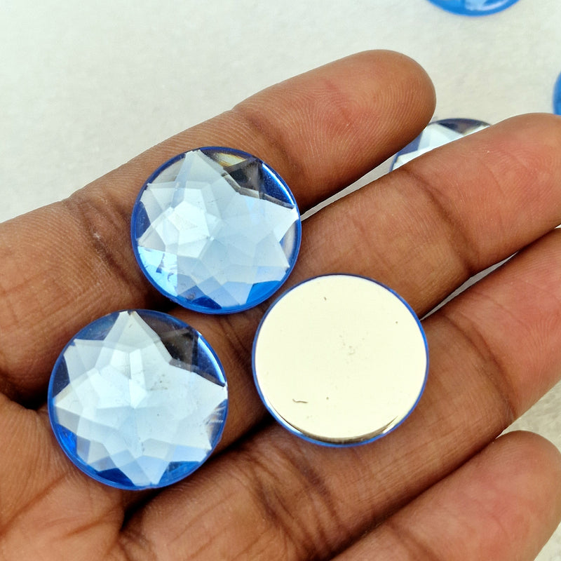 MajorCrafts 24pcs 20mm Light Blue Star Facets Flat Back Large Round Acrylic Rhinestones