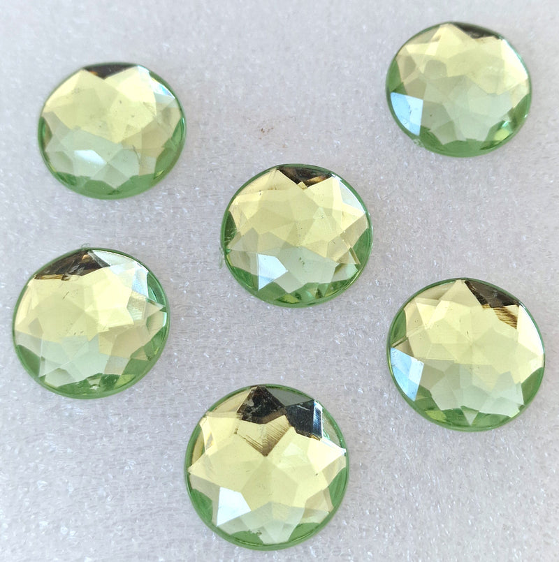MajorCrafts 24pcs 20mm Peridot Green Facets Flat Back Round Acrylic Rhinestones