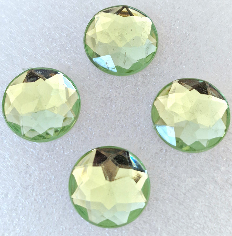 MajorCrafts 24pcs 20mm Peridot Green Facets Flat Back Round Acrylic Rhinestones