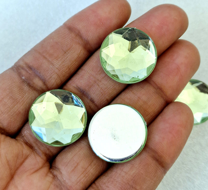 MajorCrafts 24pcs 20mm Peridot Green Facets Flat Back Round Acrylic Rhinestones
