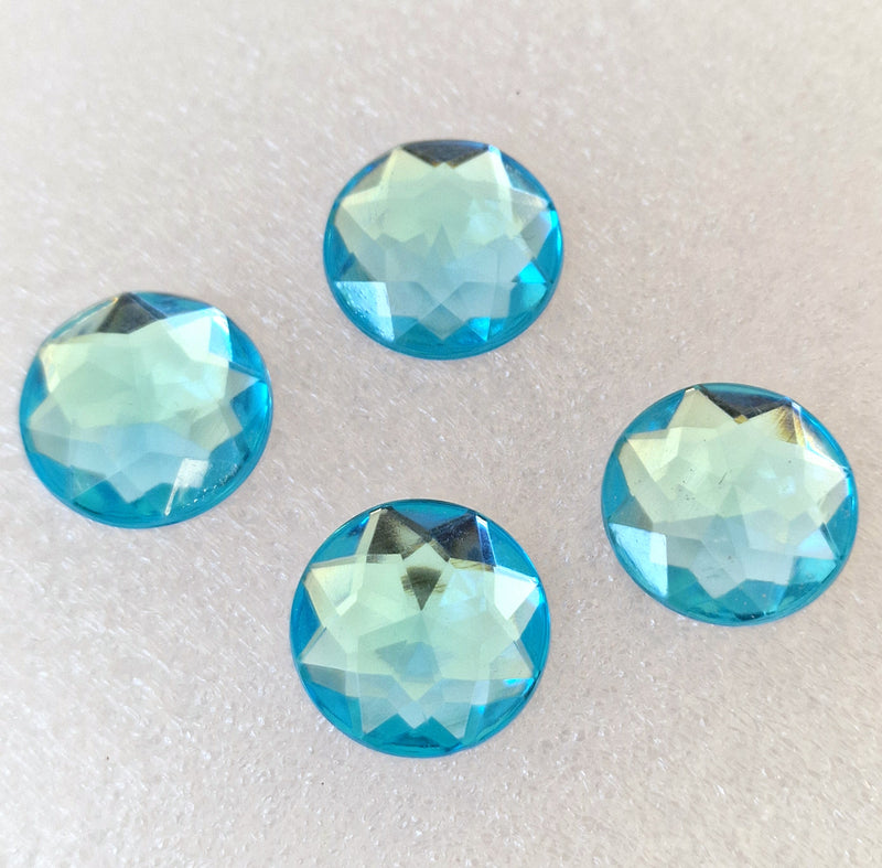 MajorCrafts 24pcs 20mm Sky Blue Star Facets Flat Back Large Round Acrylic Rhinestones