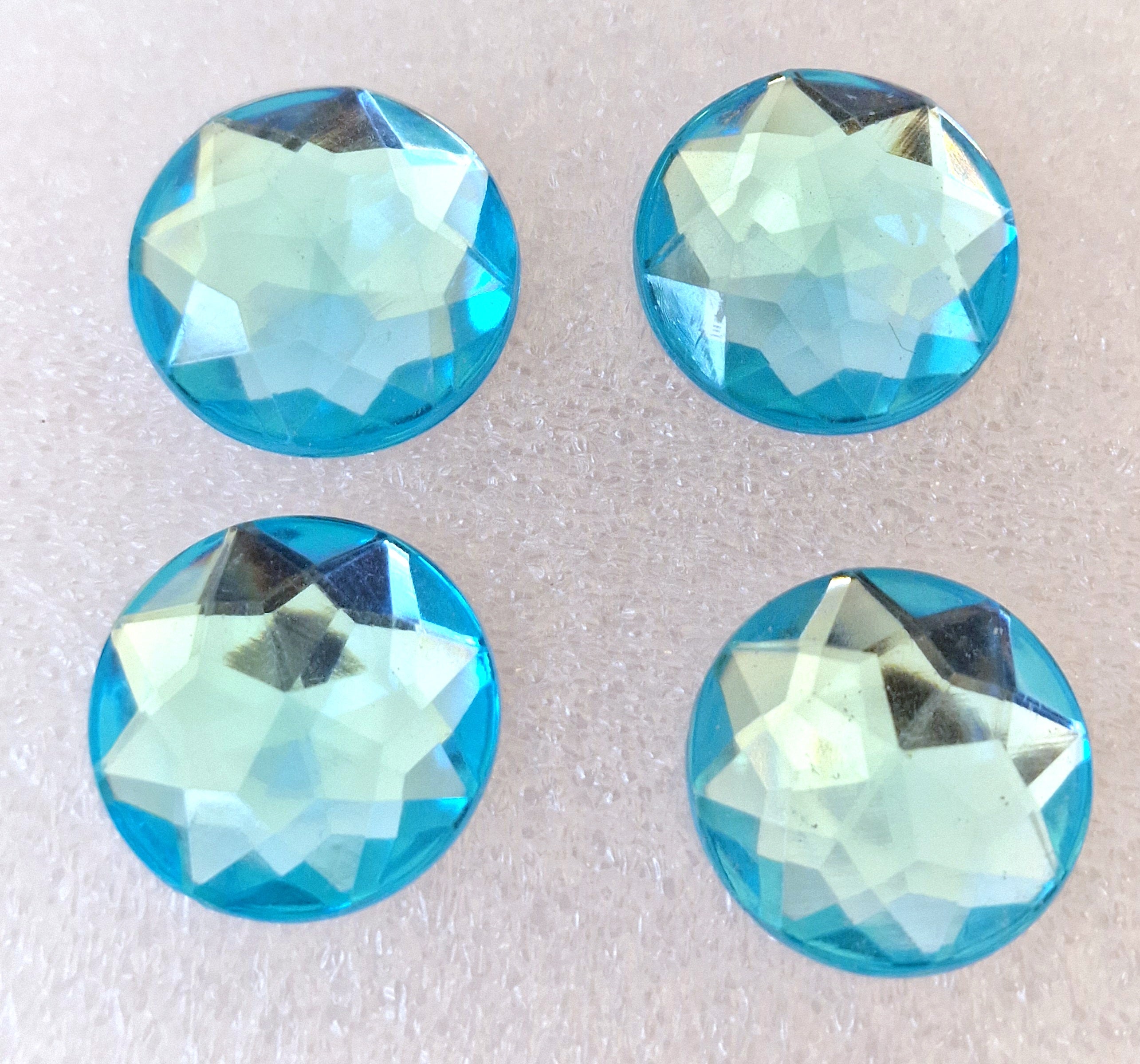 MajorCrafts 24pcs 20mm Sky Blue Star Facets Flat Back Large Round Acrylic Rhinestones