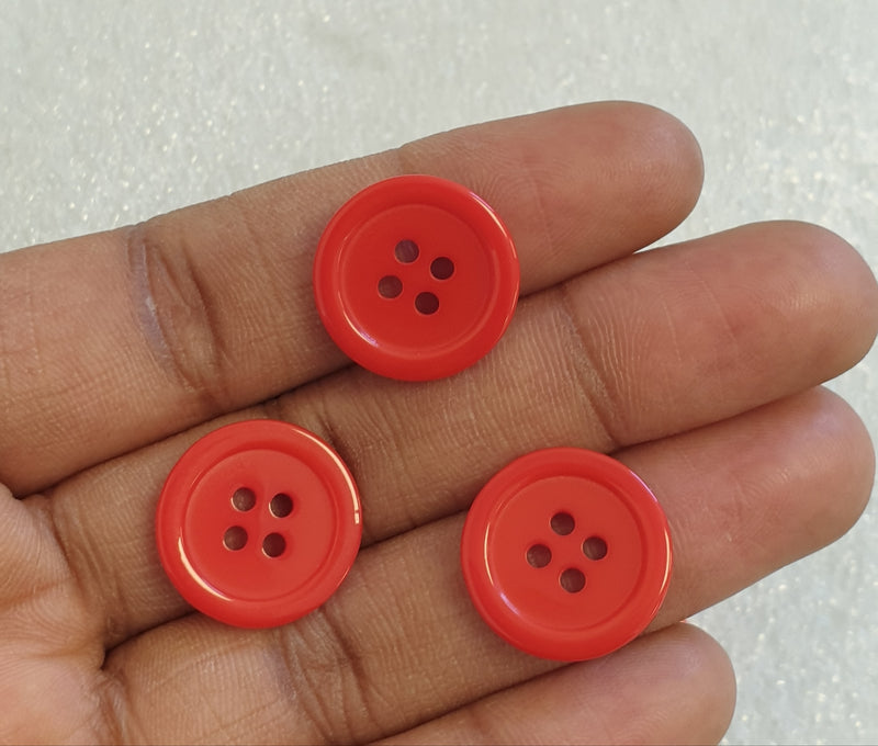 MajorCrafts 48pcs 18mm Red 4-Holes Round Resin Curved Edge Sewing Buttons