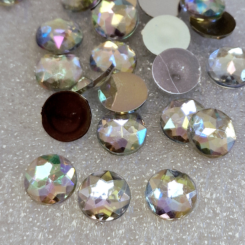MajorCrafts 80pcs 12mm Crystal AB Star Facets Flat Back Round Acrylic Rhinestones