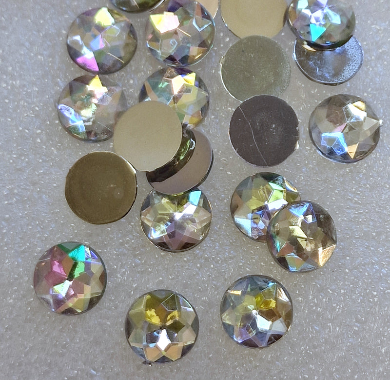 MajorCrafts 80pcs 12mm Crystal AB Star Facets Flat Back Round Acrylic Rhinestones