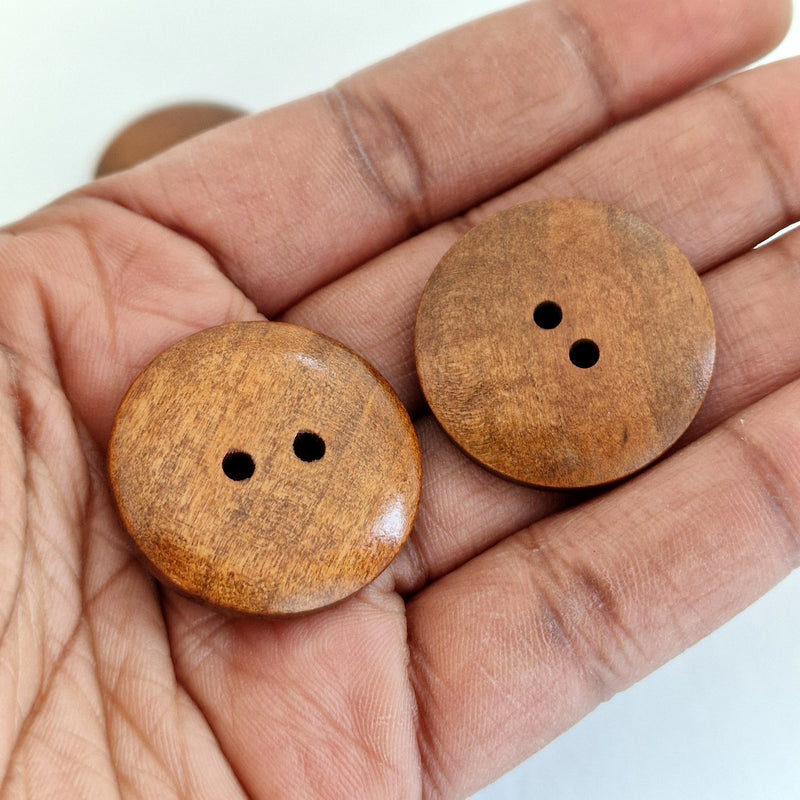 MajorCrafts 12pcs 28mm Coffee Brown 2 Holes Round Wood Sewing Buttons