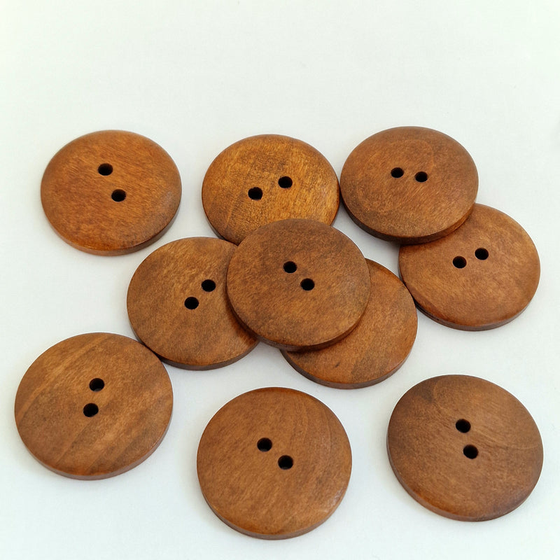 MajorCrafts 12pcs 28mm Coffee Brown 2 Holes Round Wood Sewing Buttons
