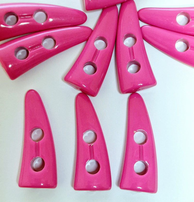 MajorCrafts 10pcs 40mm Hot Pink Horn / Tooth Side Curved 2 Holes Sewing Toggle Large Acrylic Buttons