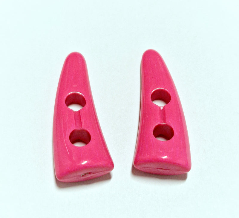 MajorCrafts 10pcs 40mm Hot Pink Horn / Tooth Side Curved 2 Holes Sewing Toggle Large Acrylic Buttons
