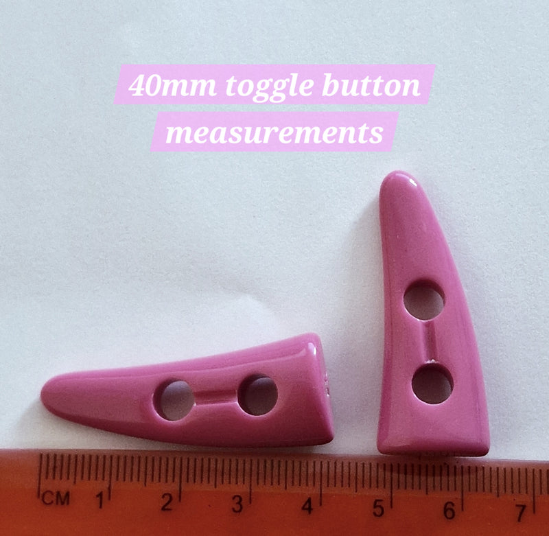 MajorCrafts 10pcs 40mm Hot Pink Horn / Tooth Side Curved 2 Holes Sewing Toggle Large Acrylic Buttons