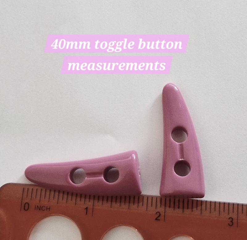 MajorCrafts 10pcs 40mm Hot Pink Horn / Tooth Side Curved 2 Holes Sewing Toggle Large Acrylic Buttons