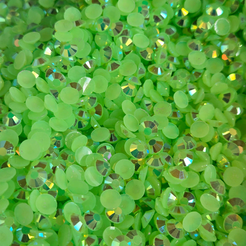 MajorCrafts Bright Green AB Flat Back Round 14 Facets Resin Rhinestones C80