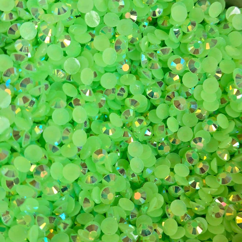 MajorCrafts Bright Green AB Flat Back Round 14 Facets Resin Rhinestones C80