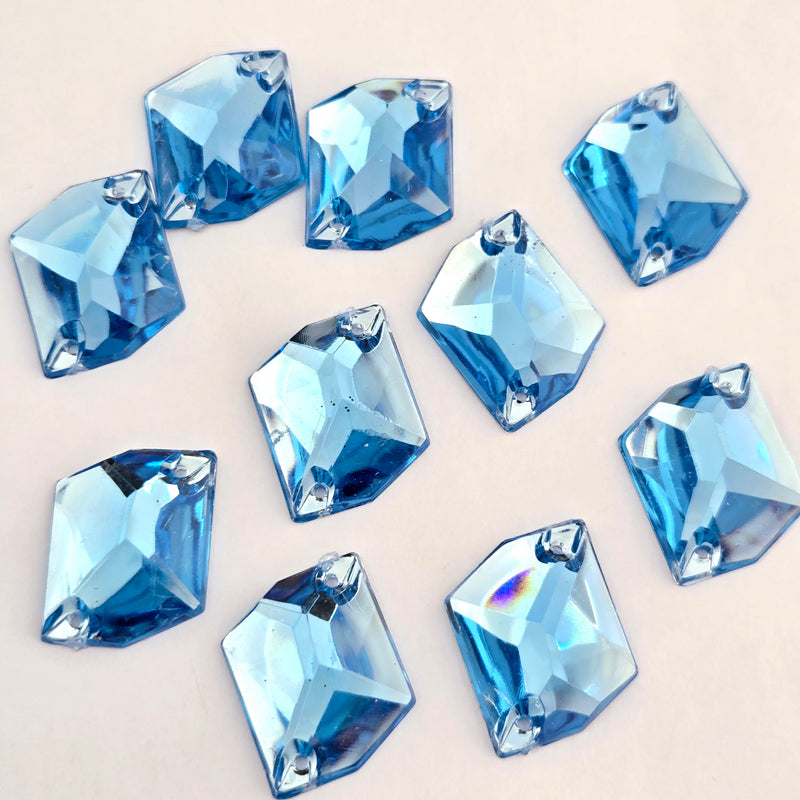 MajorCrafts 24pcs 22mm x 17mm Light Blue Hexagon Irregular Acrylic Sewing Rhinestones H14