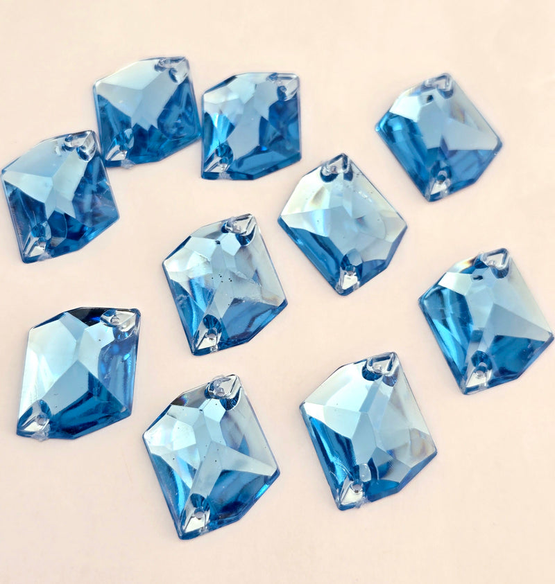 MajorCrafts 24pcs 22mm x 17mm Light Blue Hexagon Irregular Acrylic Sewing Rhinestones H14