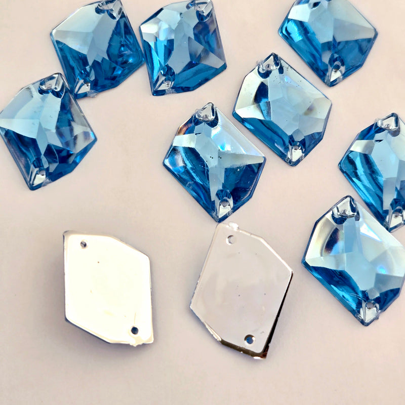MajorCrafts 24pcs 22mm x 17mm Light Blue Hexagon Irregular Acrylic Sewing Rhinestones H14