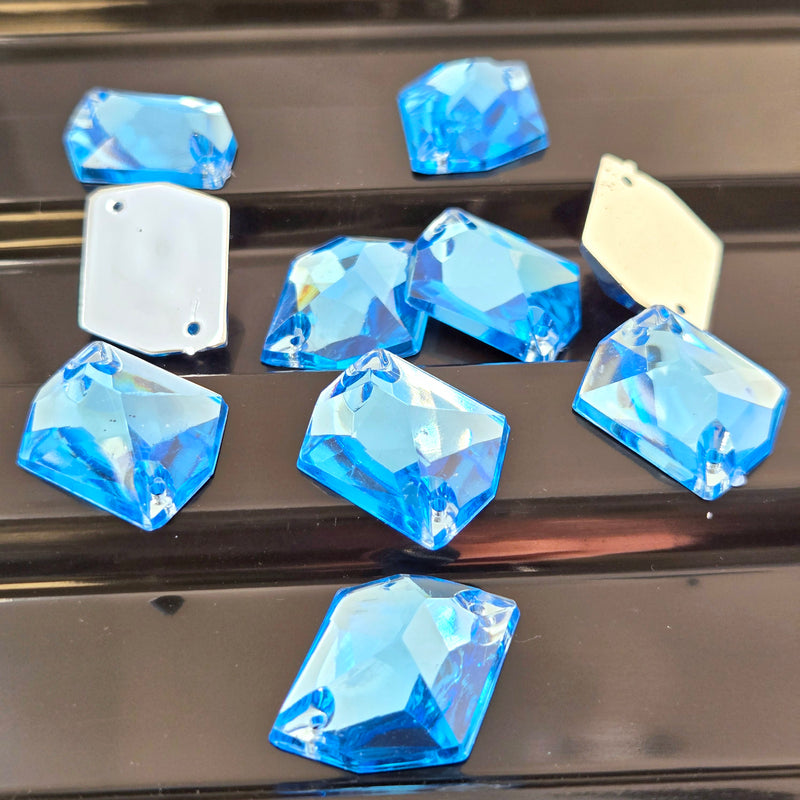 MajorCrafts 24pcs 22mm x 17mm Light Blue Hexagon Irregular Acrylic Sewing Rhinestones H14