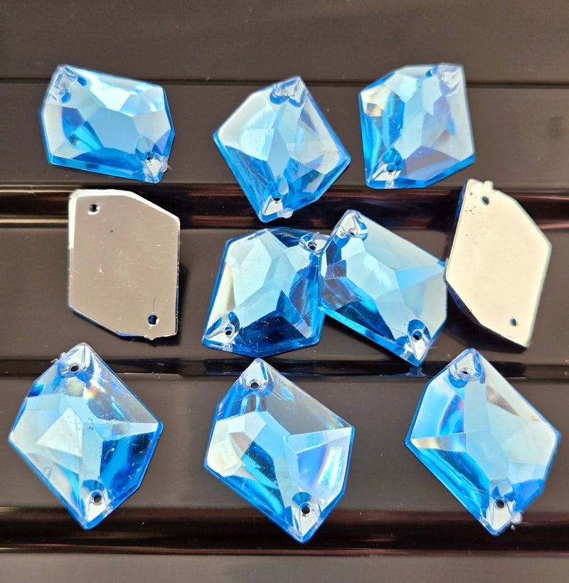 MajorCrafts 24pcs 22mm x 17mm Light Blue Hexagon Irregular Acrylic Sewing Rhinestones H14
