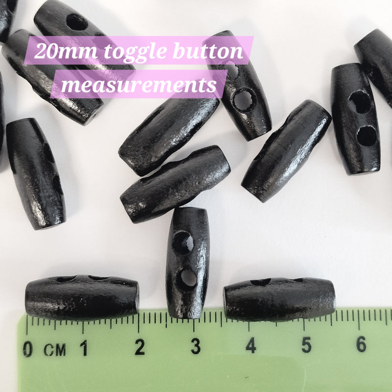MajorCrafts 40pcs 20mm Black 2 Holes Sewing Oval Toggle Wood Buttons