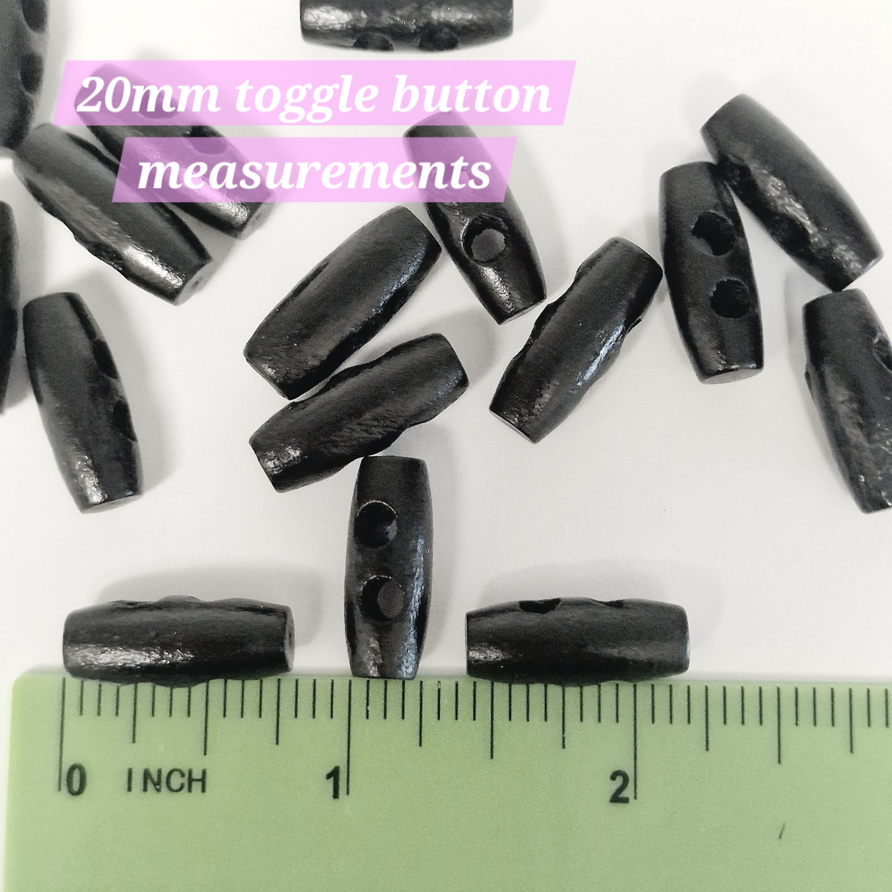 MajorCrafts 40pcs 20mm Black 2 Holes Sewing Oval Toggle Wood Buttons