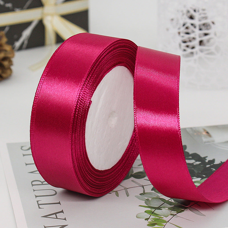 MajorCrafts 25mm 22metres Dark Rose Pink Single Sided Satin Fabric Ribbon Roll R28
