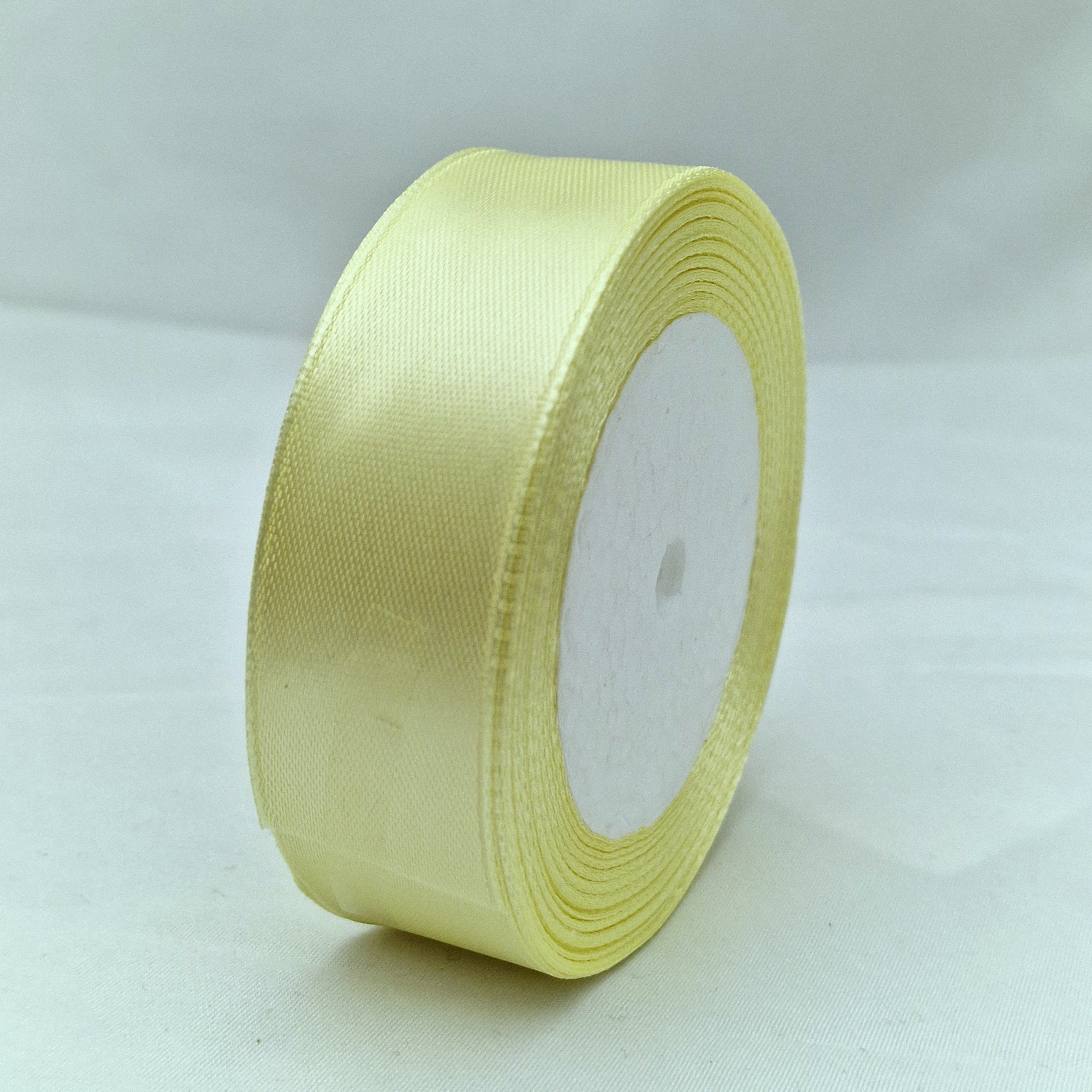 MajorCrafts 25mm 22metres Pastel Yellow Single Sided Satin Fabric Ribbon Roll