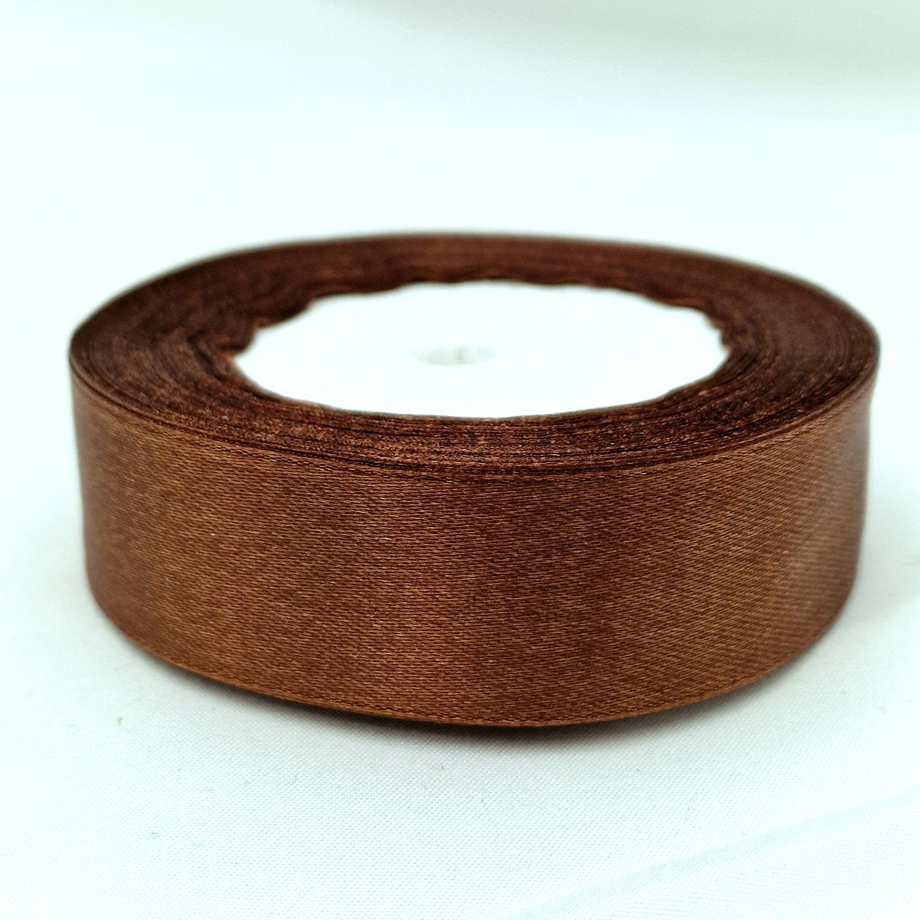 MajorCrafts 25mm 22metres Dark Brown Single Sided Satin Fabric Ribbon Roll