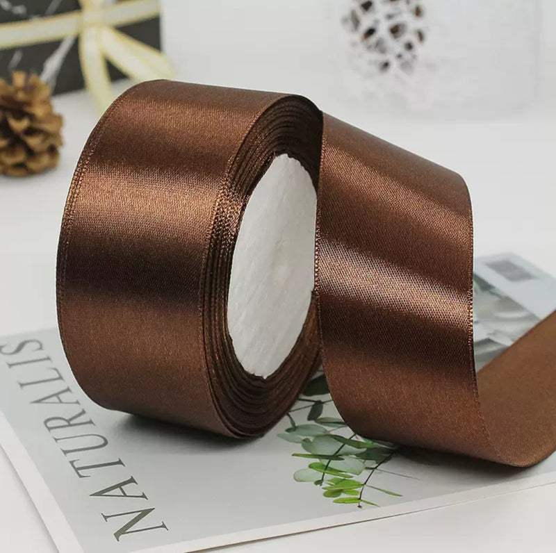 MajorCrafts 40mm 22metres Dark Brown Single Sided Satin Fabric Ribbon Roll R32