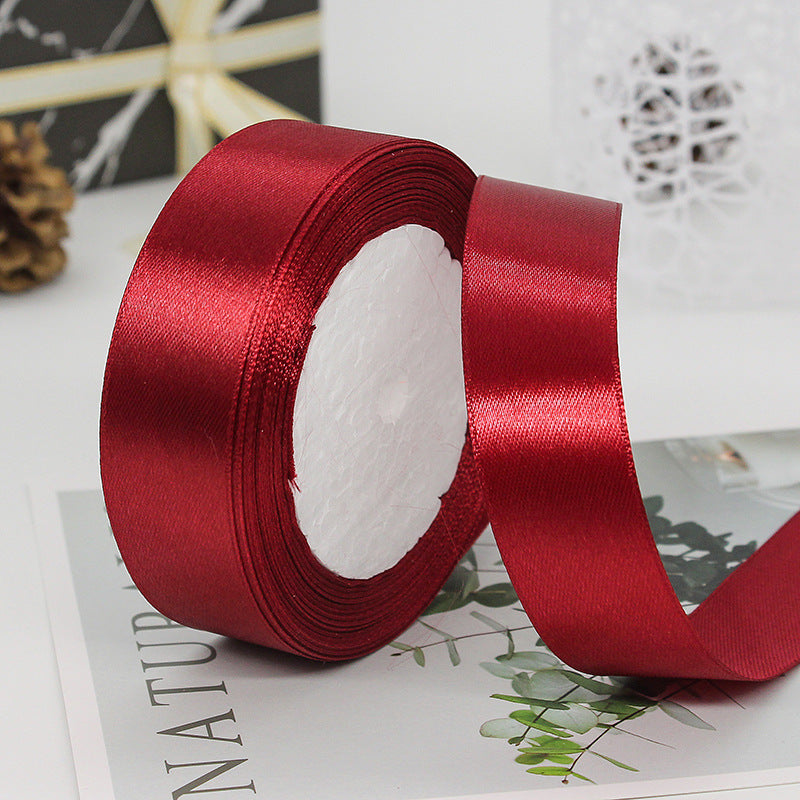 MajorCrafts 25mm 22metres Wine Red Single Sided Satin Fabric Ribbon Roll R33