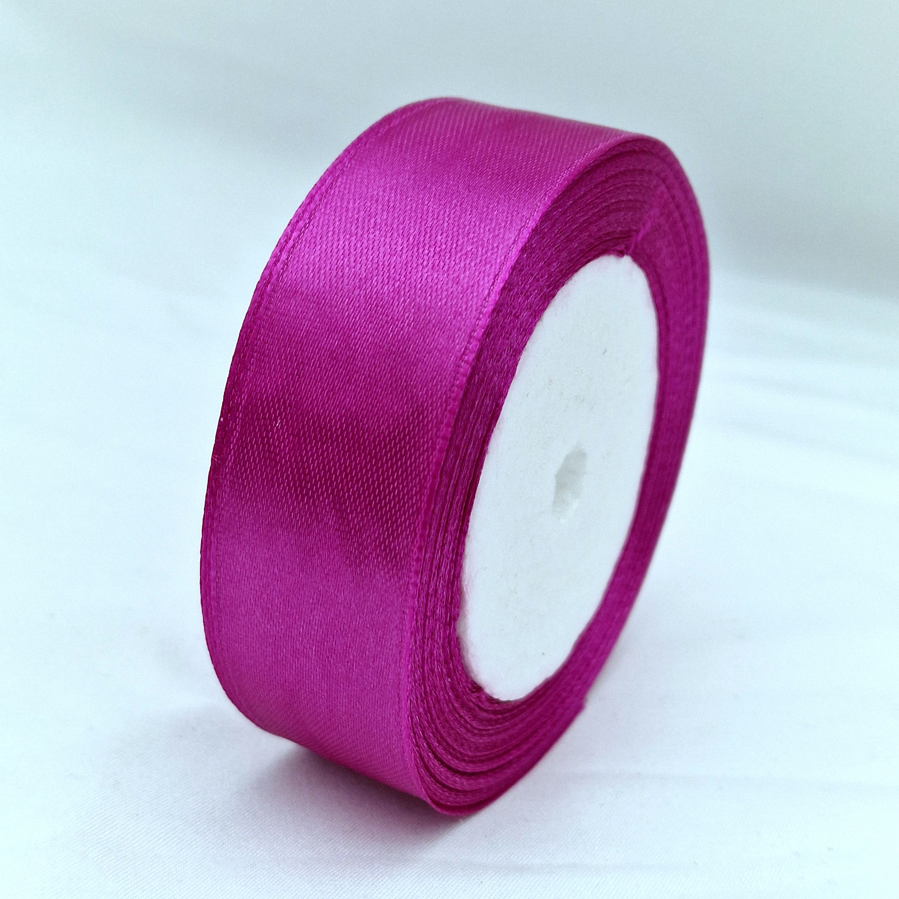 MajorCrafts 25mm 22metres Deep Fuchsia Pink Single Sided Satin Fabric Ribbon Roll