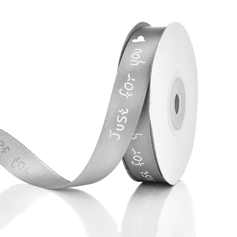 MajorCrafts 15mm 22metres Light Grey 'Just For You' Printed Satin Fabric Ribbon Roll