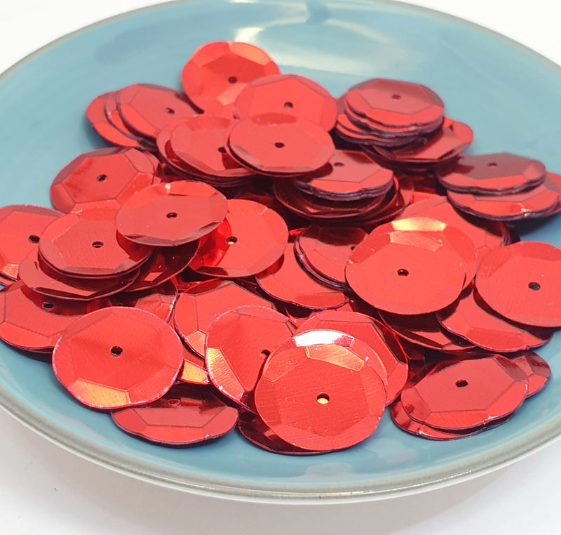 MajorCrafts 40grams 12mm Ruby Red Round Sew-On Cup Sequins Q03