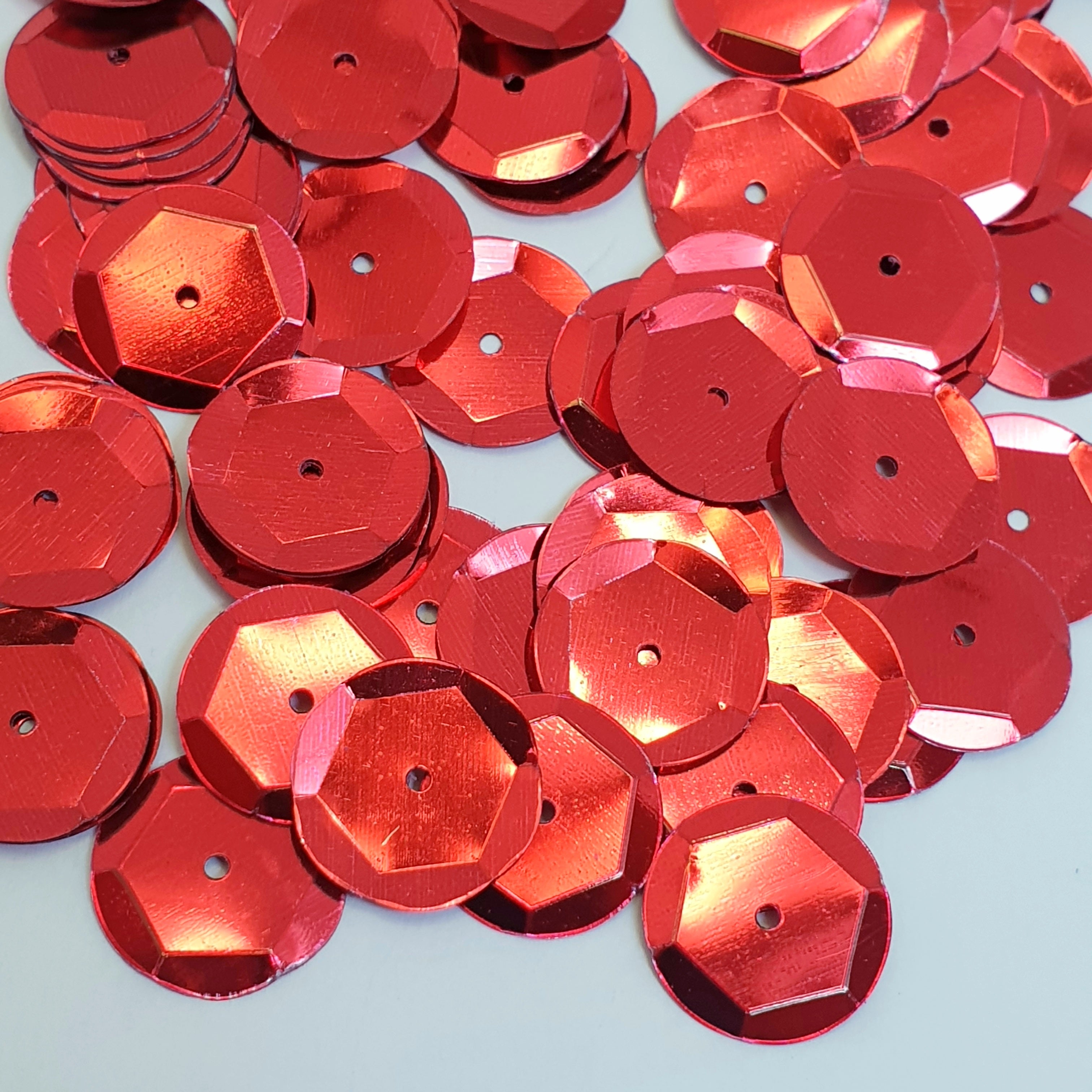MajorCrafts 40grams 12mm Ruby Red Round Sew-On Cup Sequins Q03