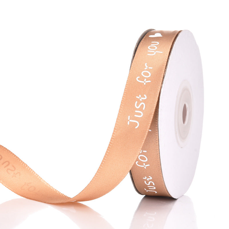 MajorCrafts 15mm 22metres Dark Champagne 'Just For You' Printed Satin Fabric Ribbon Roll