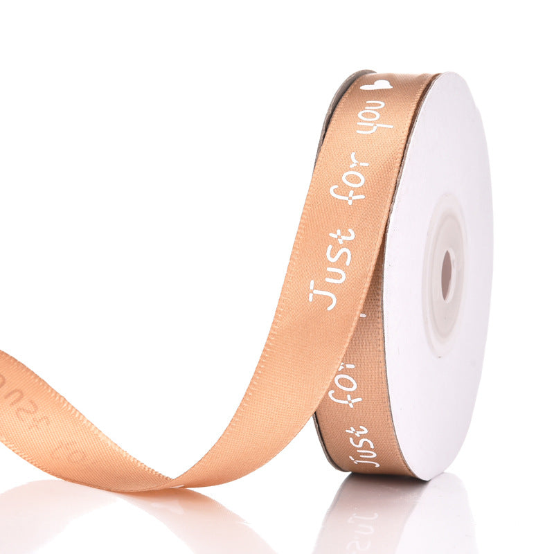 MajorCrafts 15mm 22metres Dark Champagne 'Just For You' Printed Satin Fabric Ribbon Roll