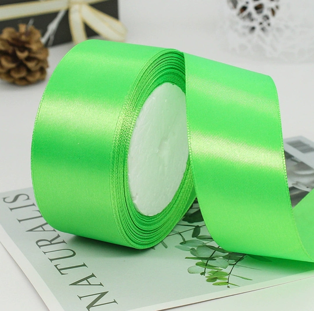 MajorCrafts 40mm 22metres Bright Green Single Sided Satin Fabric Ribbon Roll R52