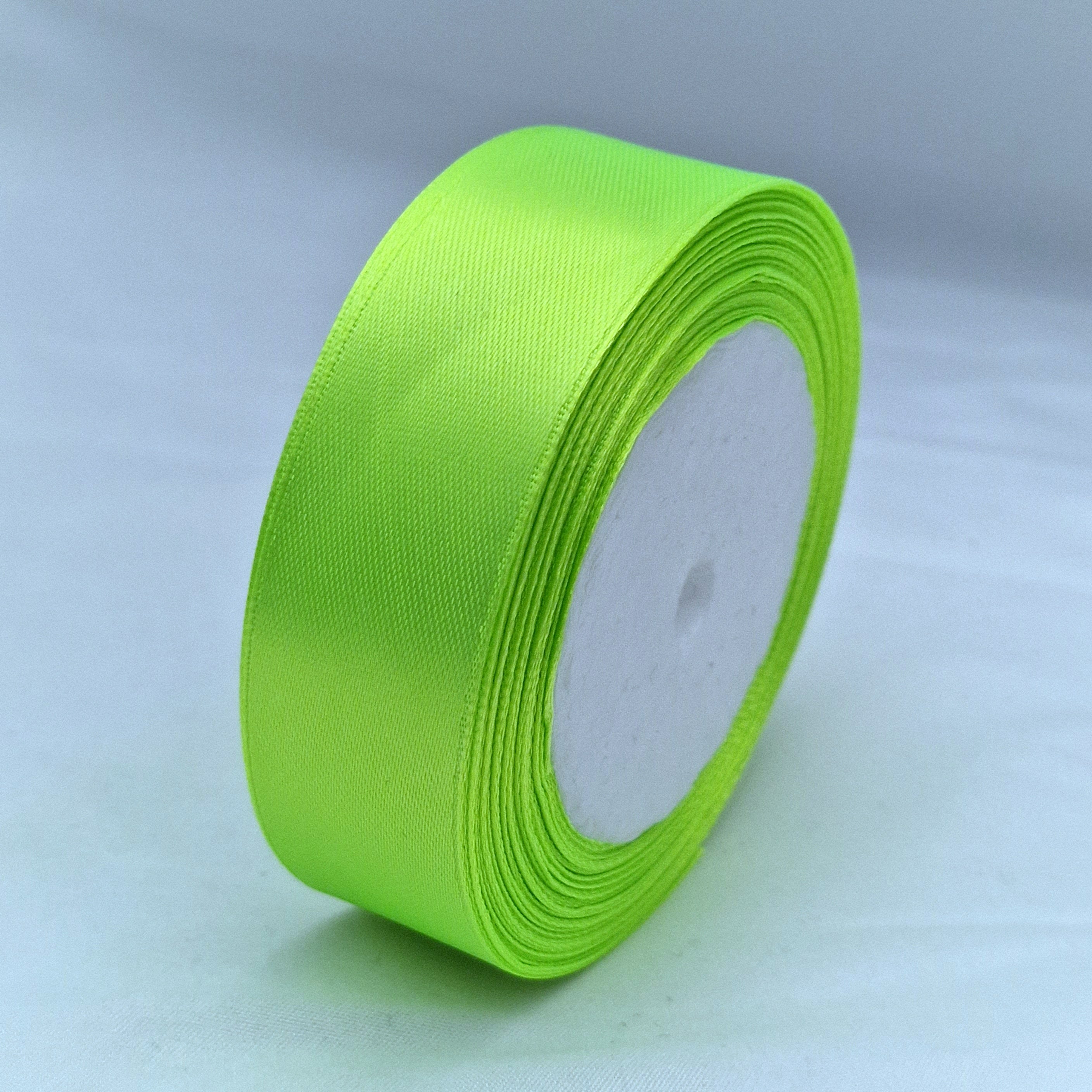 MajorCrafts 25mm 22metres Neon Green Single Sided Satin Fabric Ribbon Roll R57