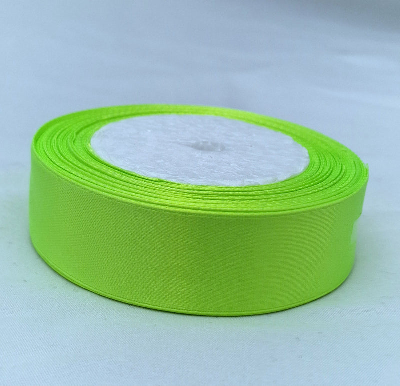 MajorCrafts 25mm 22metres Neon Green Single Sided Satin Fabric Ribbon Roll R57