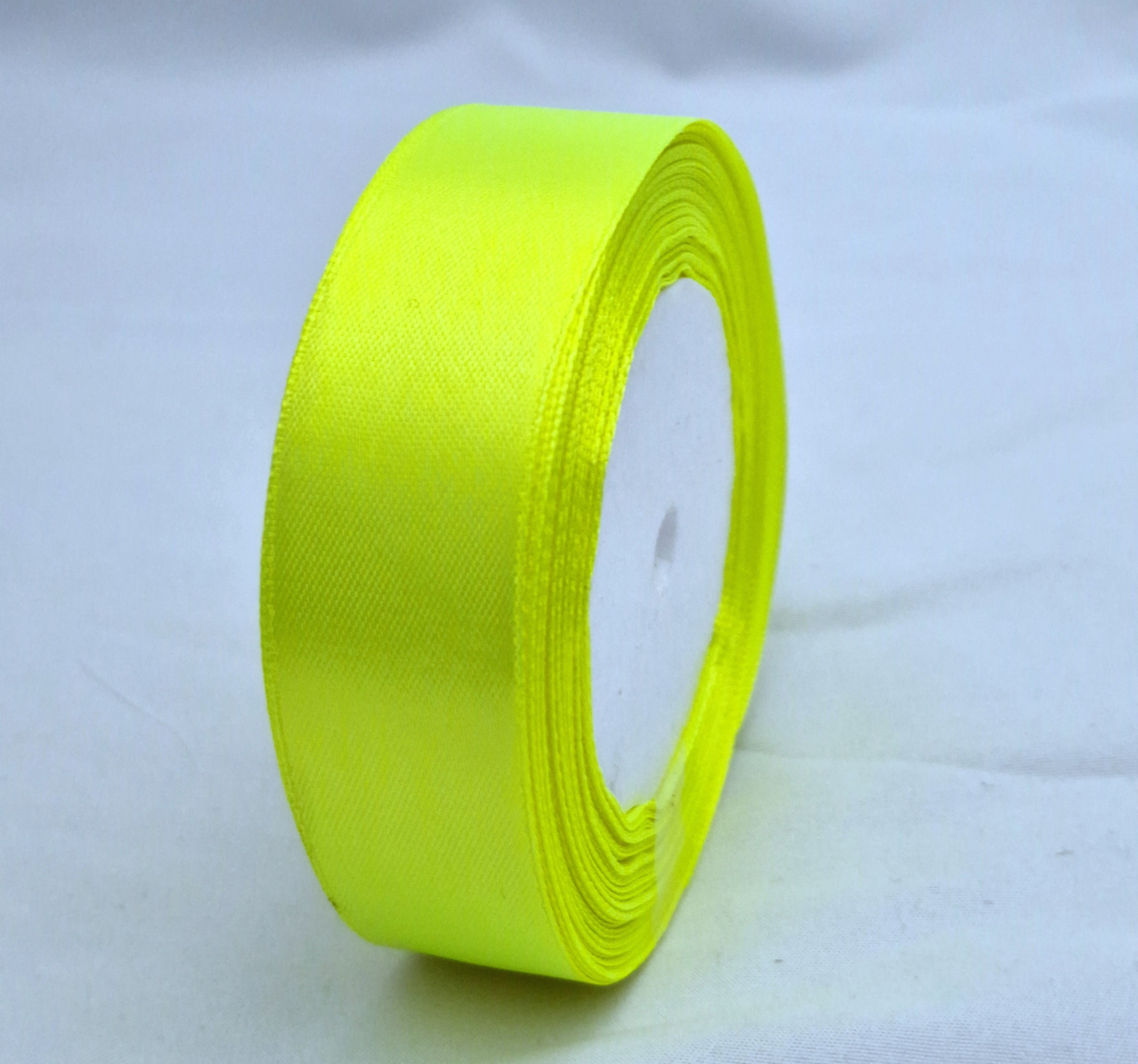 MajorCrafts 25mm 22metres Neon Yellow Single Sided Satin Fabric Ribbon Roll R58