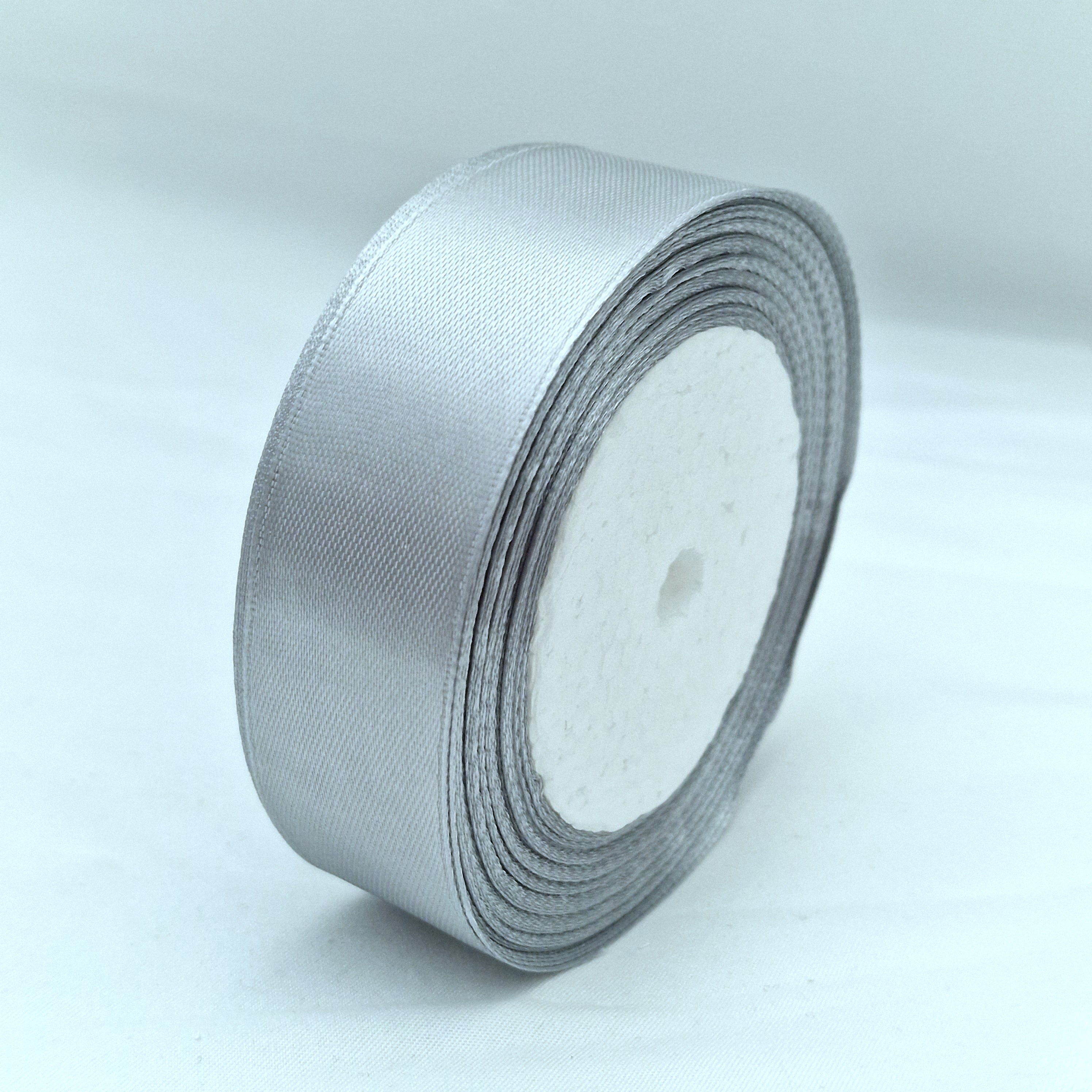 MajorCrafts 25mm 22metres Light Grey Silver Single Sided Satin Fabric Ribbon Roll