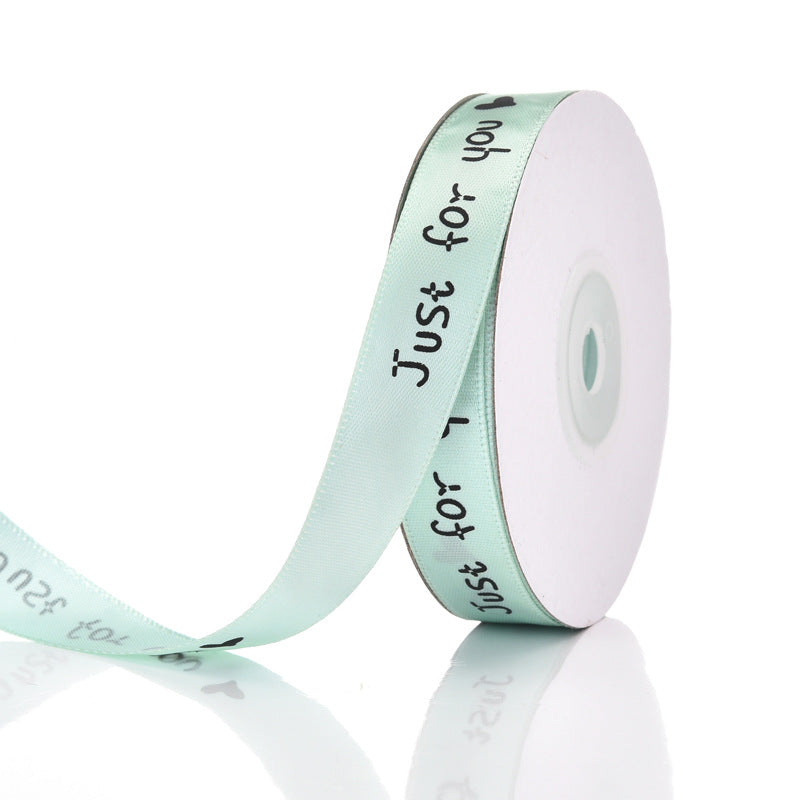 MajorCrafts 15mm 22metres Pale Green 'Just For You' Printed Satin Fabric Ribbon Roll