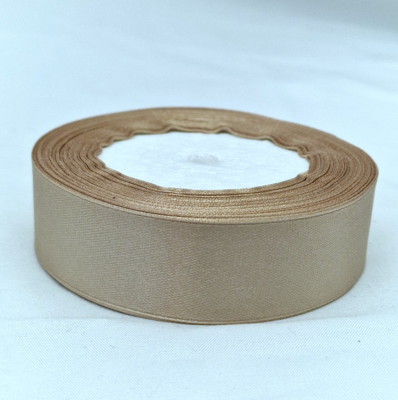 MajorCrafts 25mm 22metres Wheat Brown Single Sided Satin Fabric Ribbon Roll