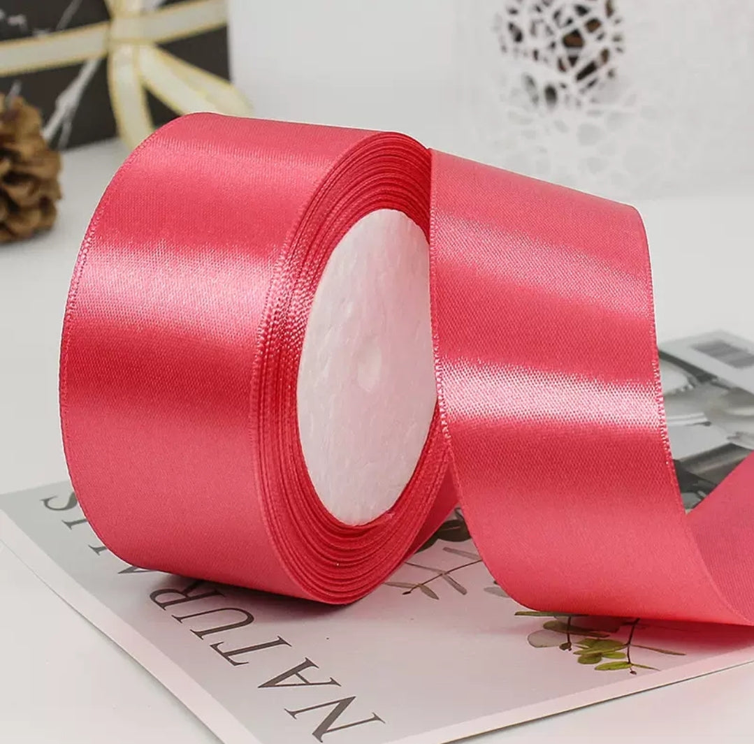 MajorCrafts 40mm 22metres Watermelon Pink Single Sided Satin Fabric Ribbon Roll R65