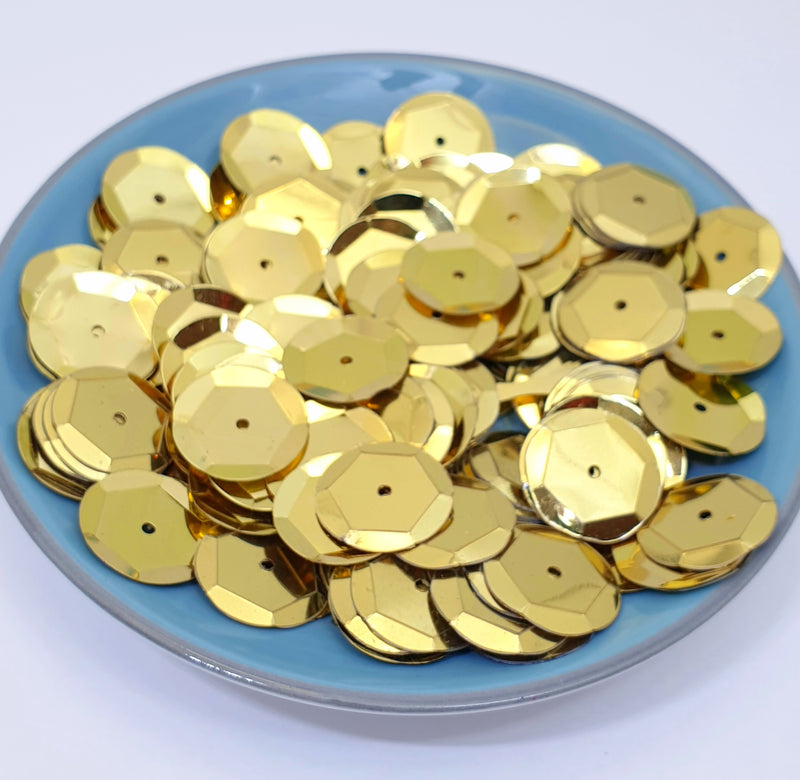 MajorCrafts 40grams 12mm Metallic Gold Round Sew-On Cup Sequins Q07