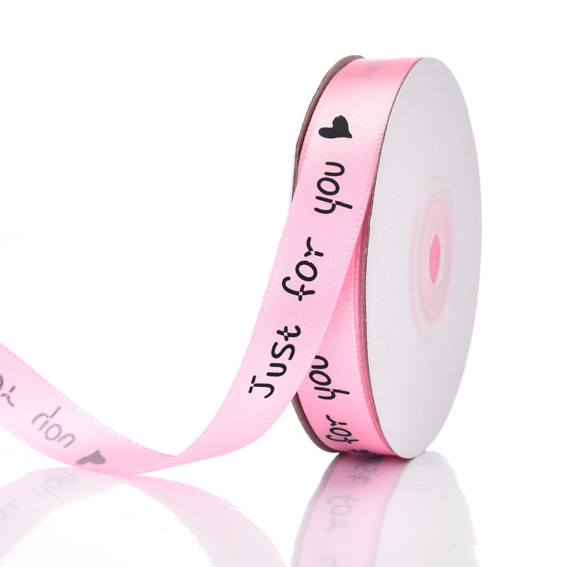 MajorCrafts 15mm 22metres Light Pink 'Just For You' Printed Satin Fabric Ribbon Roll