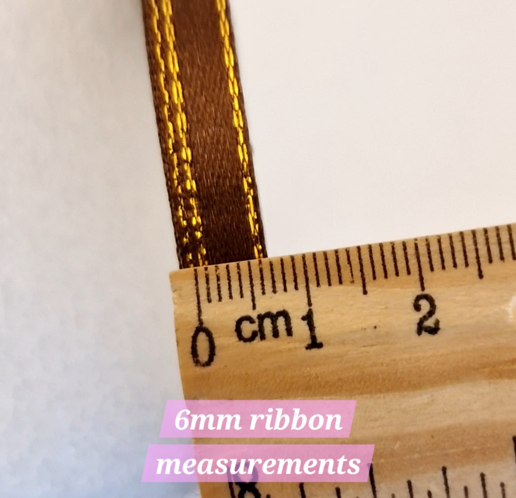 MajorCrafts 6mm 22metres Dark Green with Gold Edge Trim Satin Fabric Ribbon Roll