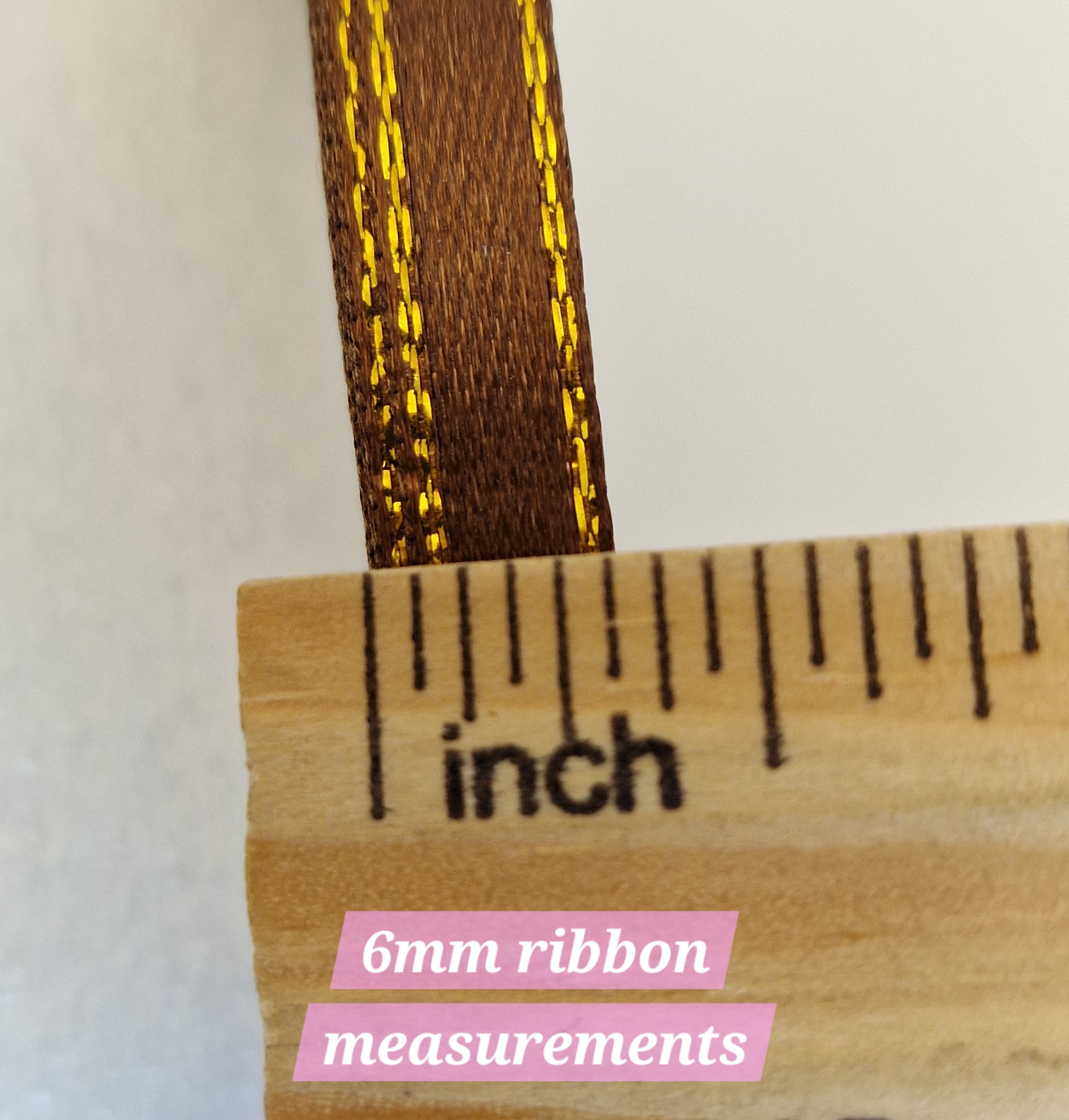 MajorCrafts 6mm 22metres Light Pink with Gold Edge Trim Satin Fabric Ribbon Roll