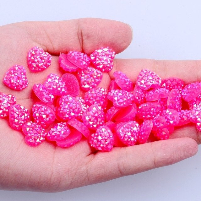 MajorCrafts 60pcs 12mm Rose Pink AB Jelly Flat Back Heart Multi-Facets Resin Rhinestones