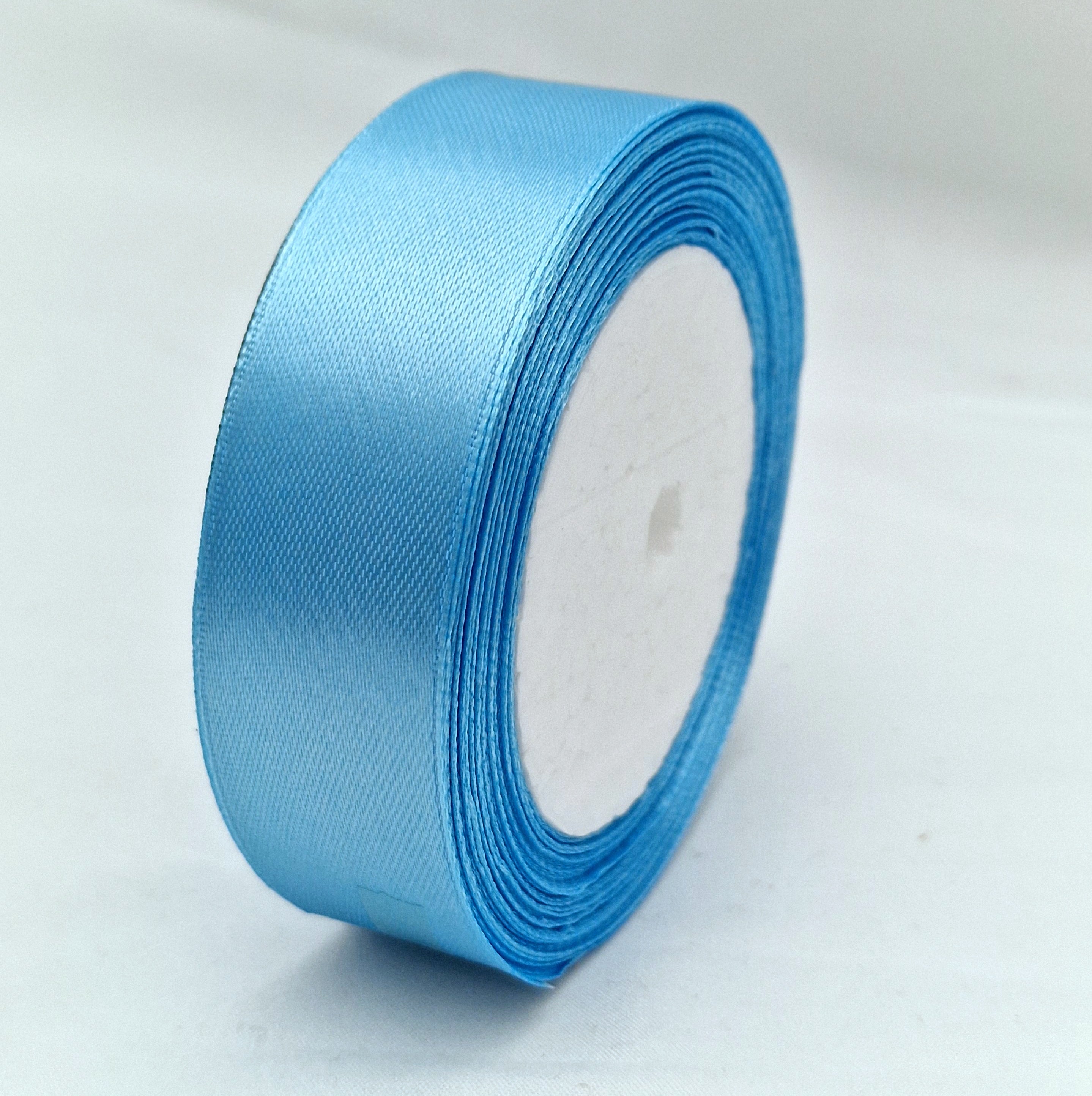 MajorCrafts 25mm 22metres Cyan Blue Single Sided Satin Fabric Ribbon Roll