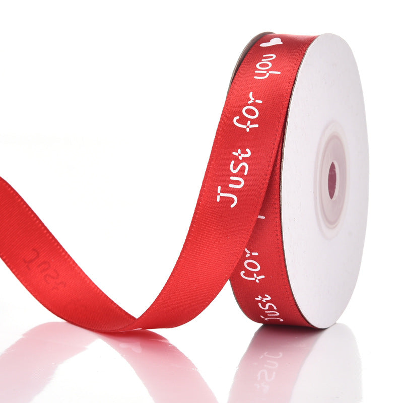 MajorCrafts 15mm 22metres Red 'Just For You' Printed Satin Fabric Ribbon Roll